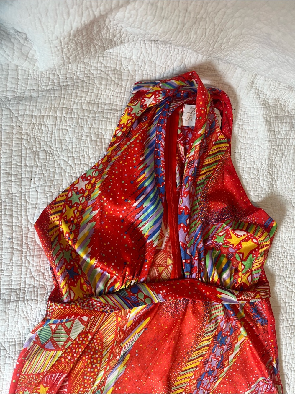 Vintage Red Halter Maxi loungewear with Multicolor Abstract Print size small - Picture 5 of 8
